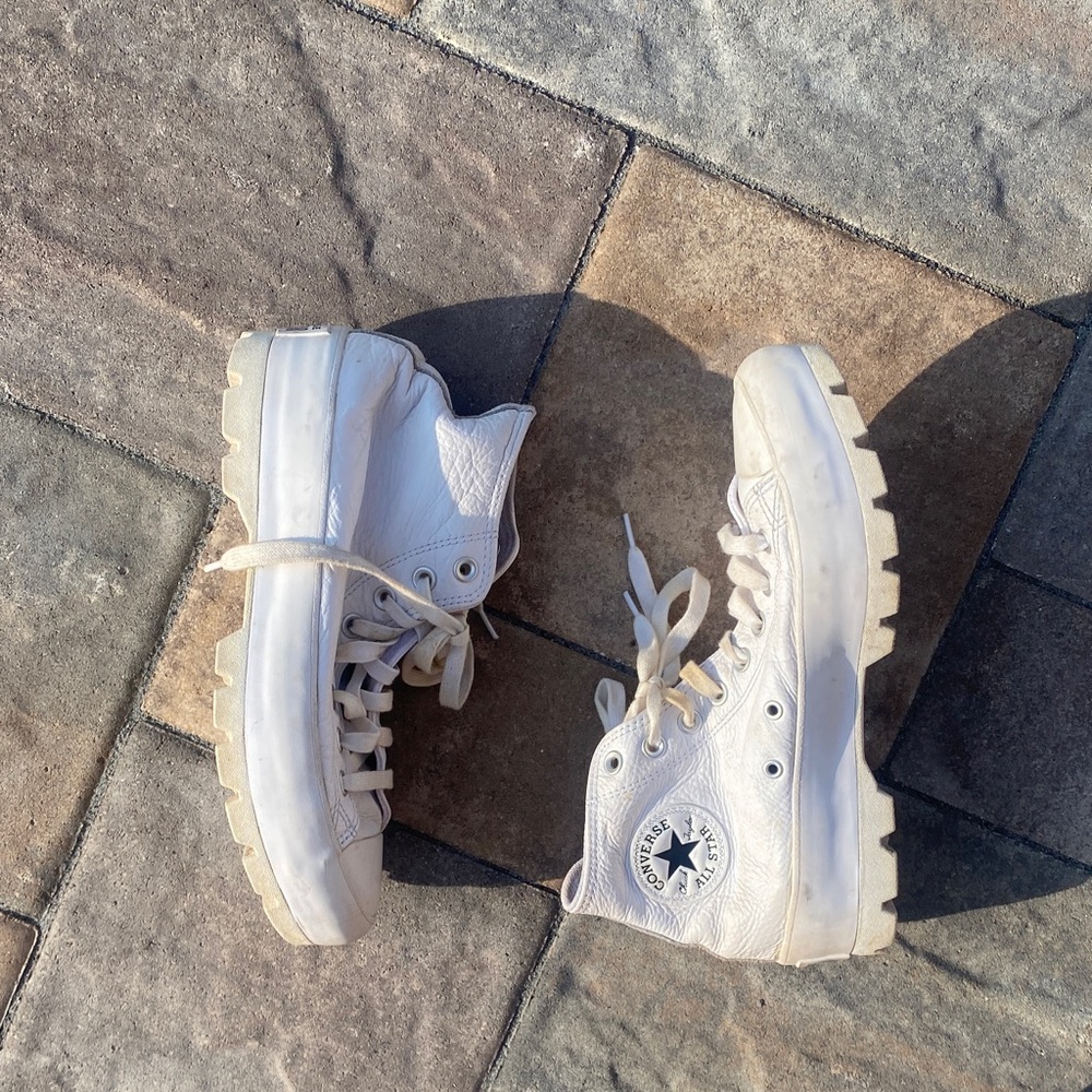 Converse All Star Leather Lugged Platform White High-Top Sneakers